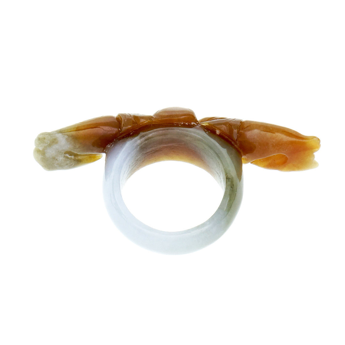 Natural Carved Jadeite Jade Fish Ring Brown Green White GIA Certified – image 5