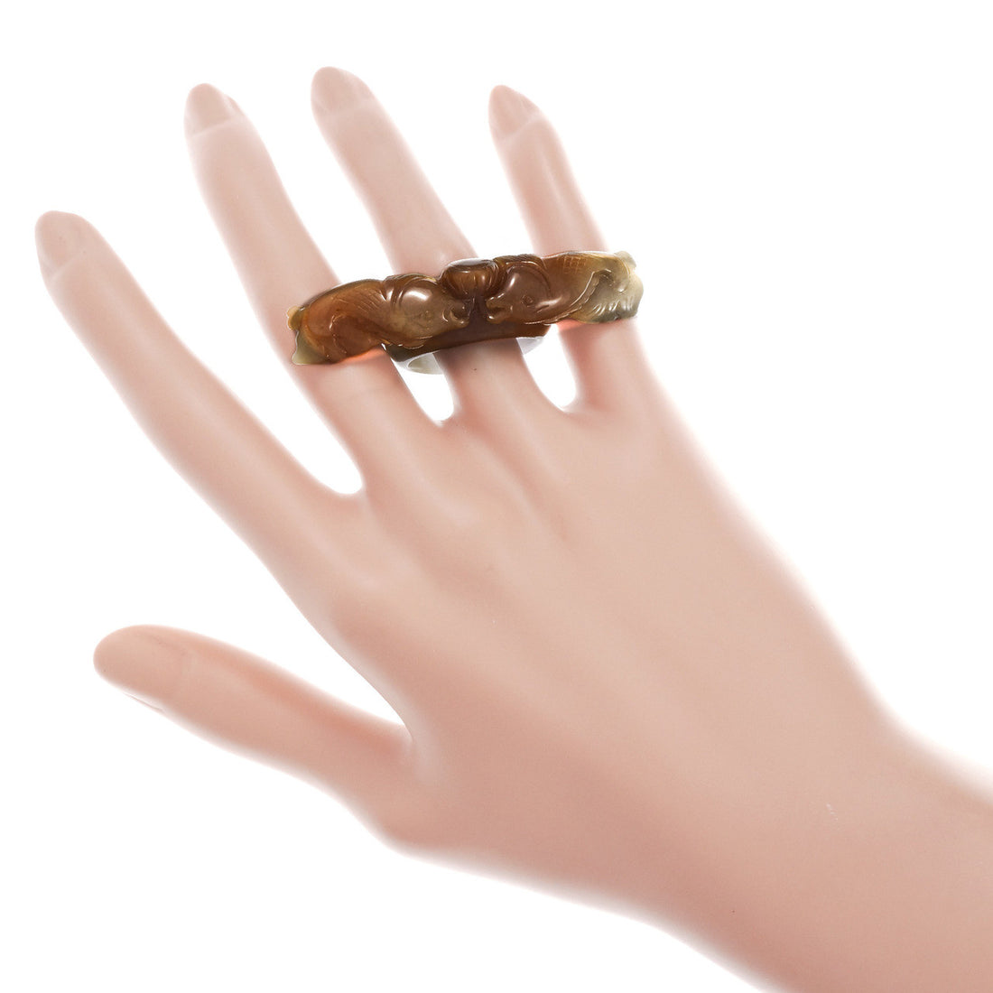Natural Carved Jadeite Jade Fish Ring Brown Green White GIA Certified – image 6