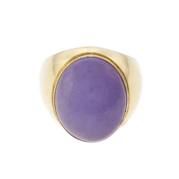 Oval Jadeite Jade Cabochon 14k Yellow Gold Cocktail Ring