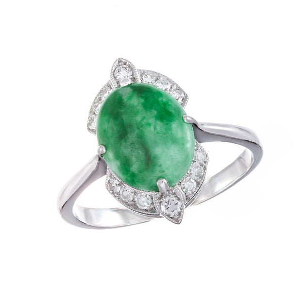 GIA Certified Jadeite Jade Diamond White Gold Ring