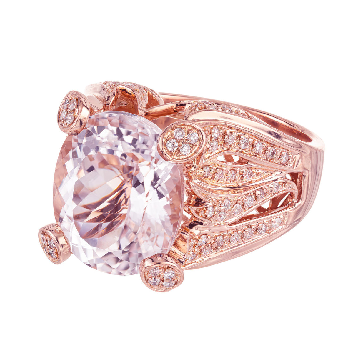 Vintage Sonia B 8.0ct Purplish Pink Kunzite 14k Pink Gold .65ct Diamond Ring