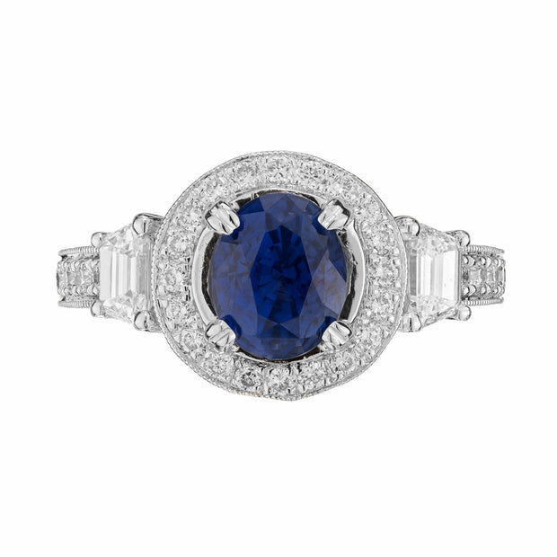 Natalie K Natural Sapphire Engagement Ring Platinum Diamond Halo