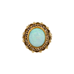 3.50 Carat Blue Green Opal 14k Yellow Gold Cocktail Ring