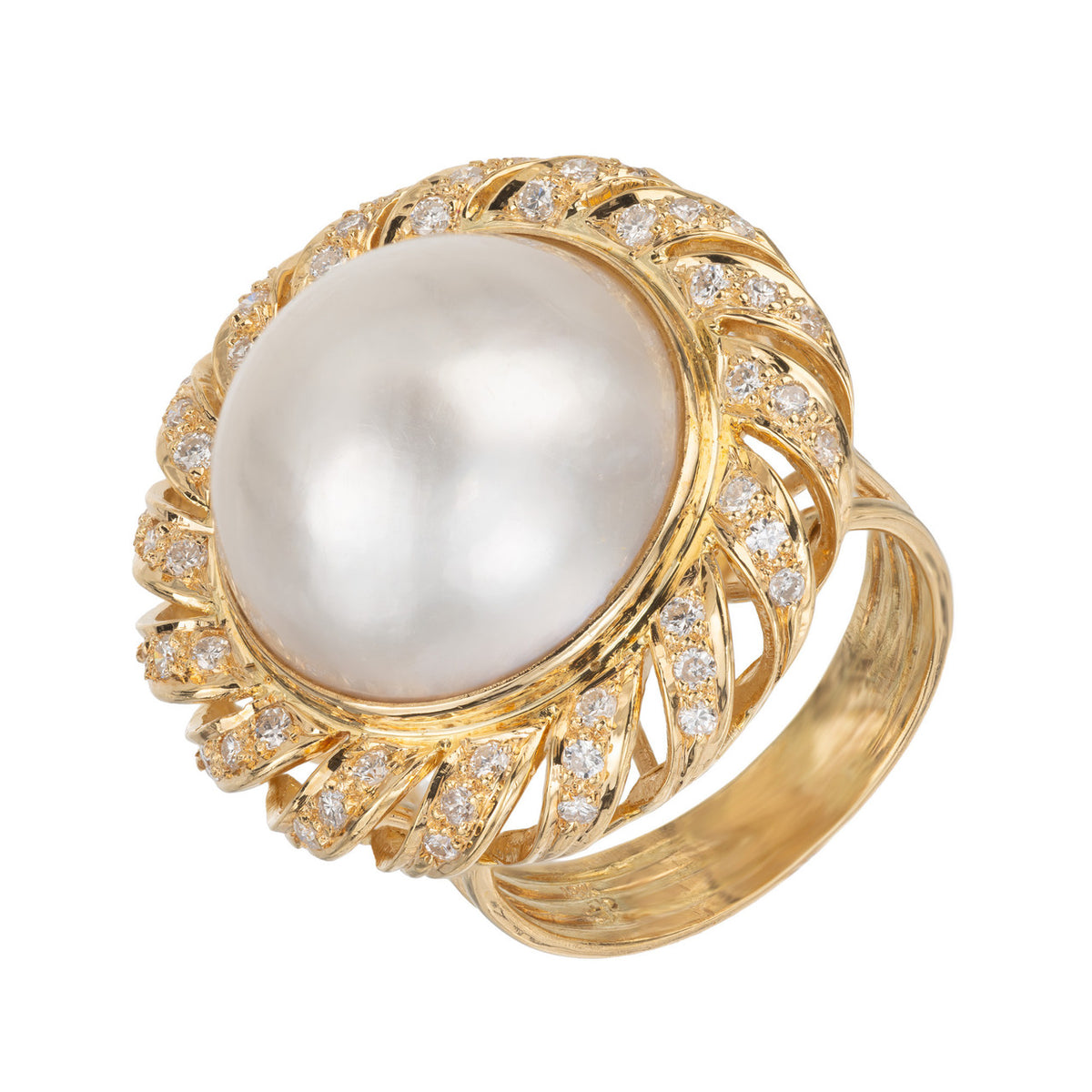Mobe Pearl and Diamond Swirl Ring in 18k Yellow Gold, 1960s – image 2