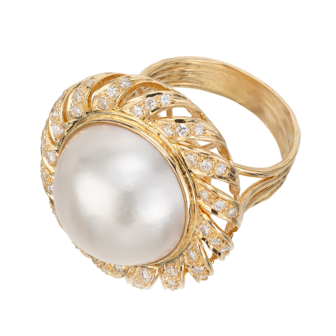 Mobe Pearl and Diamond Swirl Ring in 18k Yellow Gold, 1960s – image 3