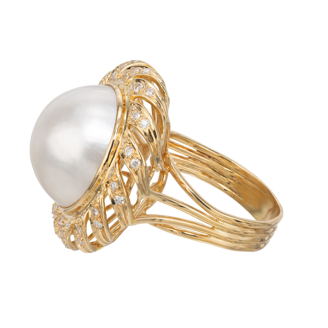 Mobe Pearl and Diamond Swirl Ring in 18k Yellow Gold, 1960s – image 5