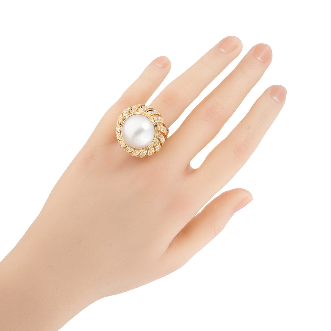 Mobe Pearl and Diamond Swirl Ring in 18k Yellow Gold, 1960s – image 4
