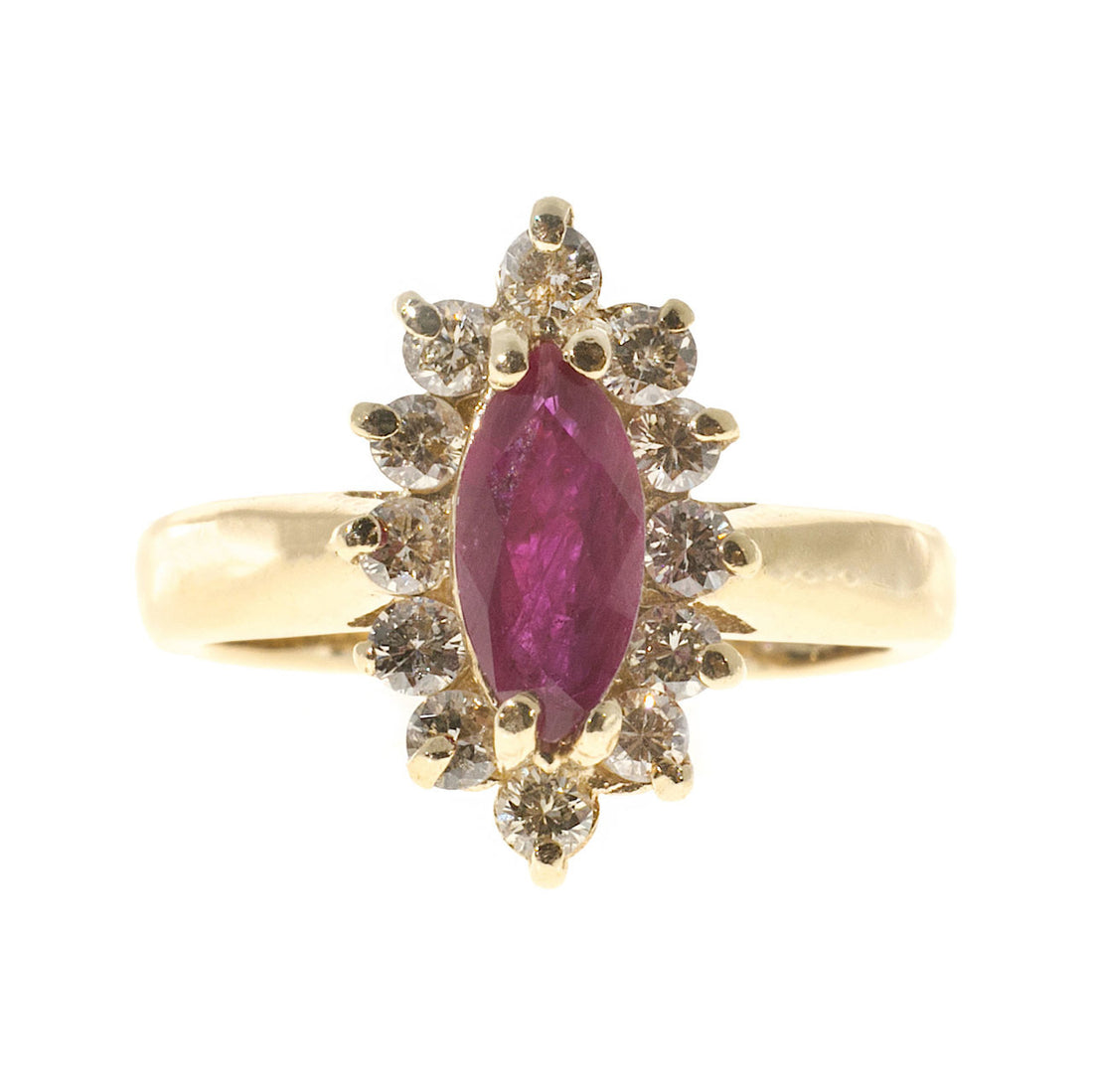 Estate .75ct Red Marquise Ruby & Round Full Cut Diamond 14k Yellow Gold Ring – image 3