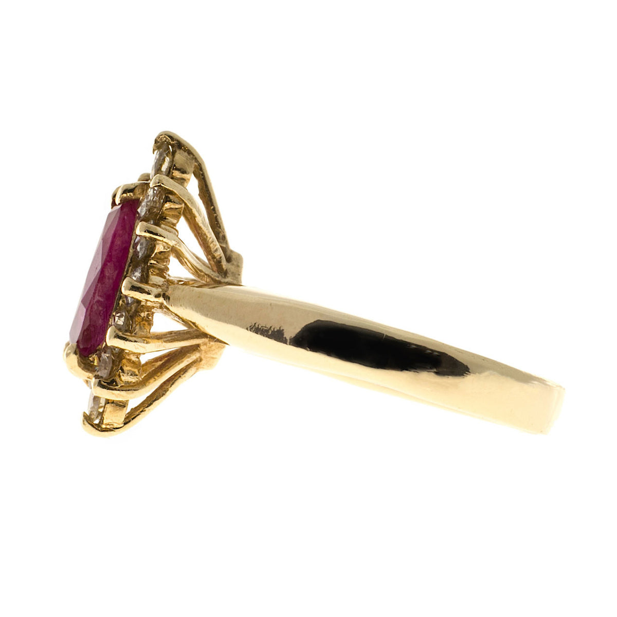 Estate .75ct Red Marquise Ruby & Round Full Cut Diamond 14k Yellow Gold Ring – image 4
