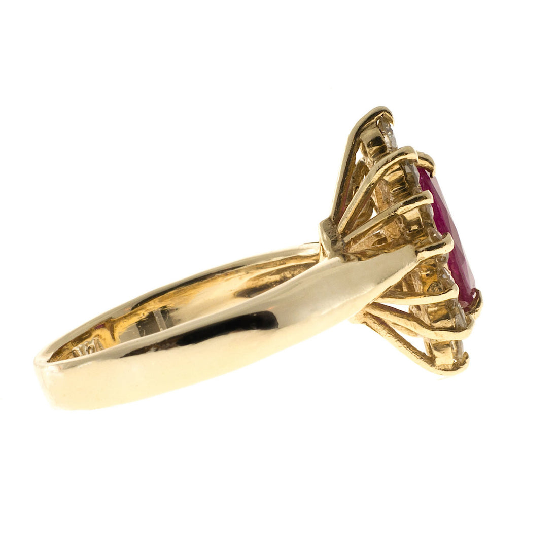Estate .75ct Red Marquise Ruby & Round Full Cut Diamond 14k Yellow Gold Ring – image 5