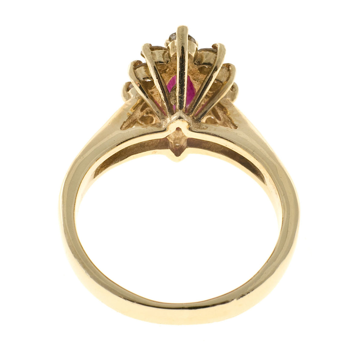 Estate .75ct Red Marquise Ruby & Round Full Cut Diamond 14k Yellow Gold Ring – image 8