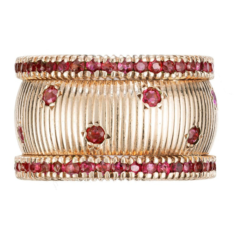 2.80 Carat Ruby Yellow Gold Wide Band Ring