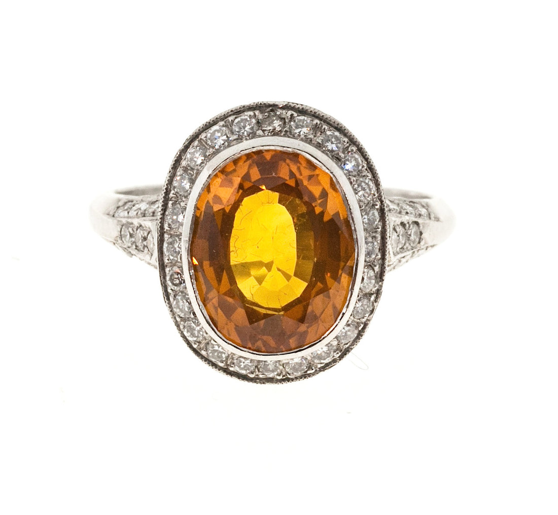 Estate Rare Orange 4.00ct Oval Orange Sapphire Diamond Filigree Platinum Ring – image 6