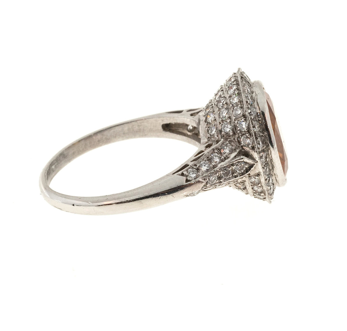 Estate Rare Orange 4.00ct Oval Orange Sapphire Diamond Filigree Platinum Ring – image 8