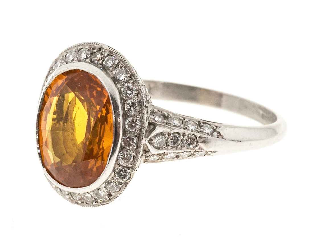Estate Rare Orange 4.00ct Oval Orange Sapphire Diamond Filigree Platinum Ring – image 2