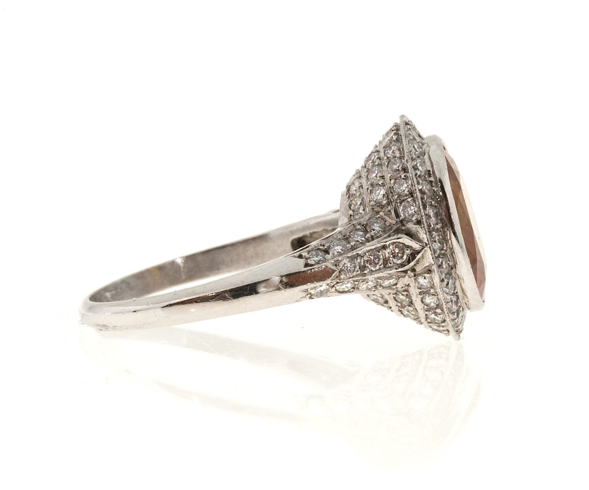 Estate Rare Orange 4.00ct Oval Orange Sapphire Diamond Filigree Platinum Ring – image 5