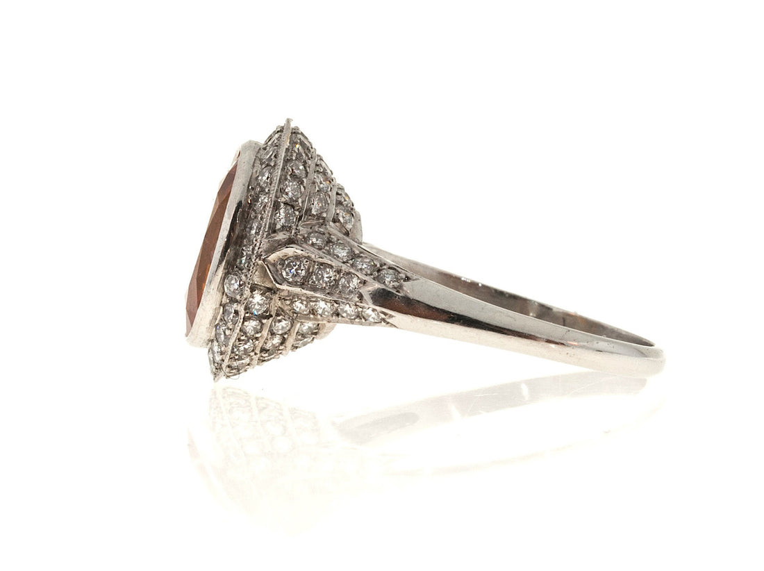 Estate Rare Orange 4.00ct Oval Orange Sapphire Diamond Filigree Platinum Ring – image 9