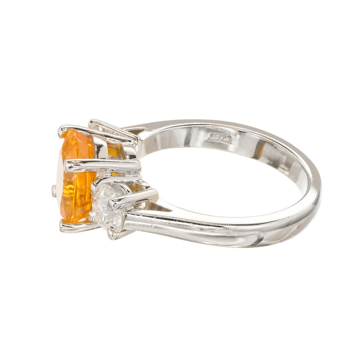 Estate Platinum Raise Crown European Cut Oval Orange Sapphire Round Diamond Ring – image 5