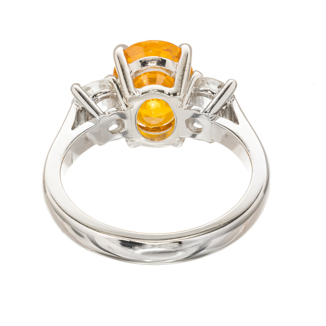 Estate Platinum Raise Crown European Cut Oval Orange Sapphire Round Diamond Ring – image 6