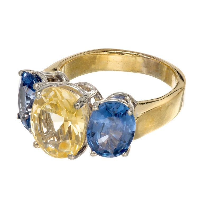 GIA Certified 8.63 Carat Yellow Blue Sapphire Gold Three-Stone Engagement Ring – image 6