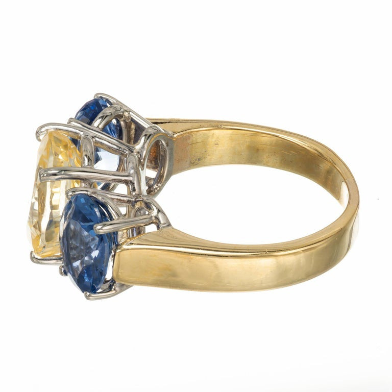 GIA Certified 8.63 Carat Yellow Blue Sapphire Gold Three-Stone Engagement Ring – image 7
