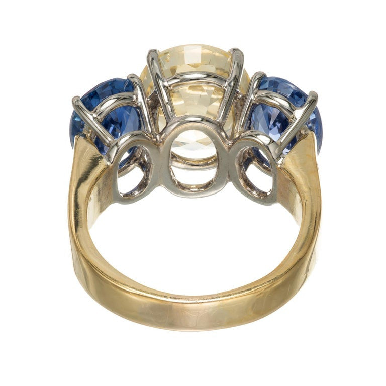 GIA Certified 8.63 Carat Yellow Blue Sapphire Gold Three-Stone Engagement Ring – image 8