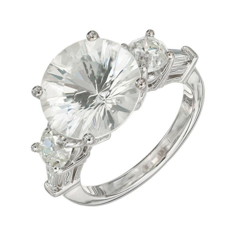 Peter Suchy GIA Certified 6.56 White Sapphire Diamond Platinum Engagement Ring