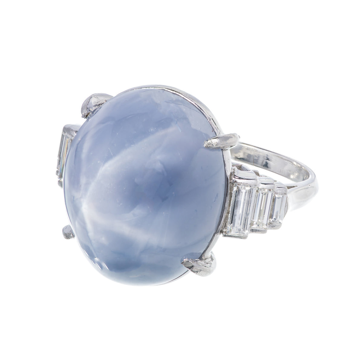 GIA Certified 30.00 Star Sapphire Diamond Platinum Art Deco Engagement Ring
