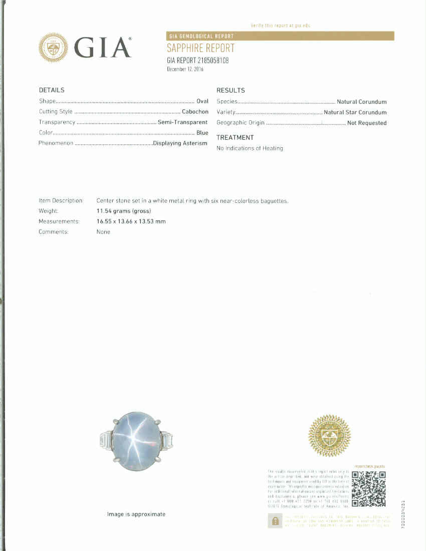 GIA Certified 30.00 Star Sapphire Diamond Platinum Art Deco Engagement Ring – image 4