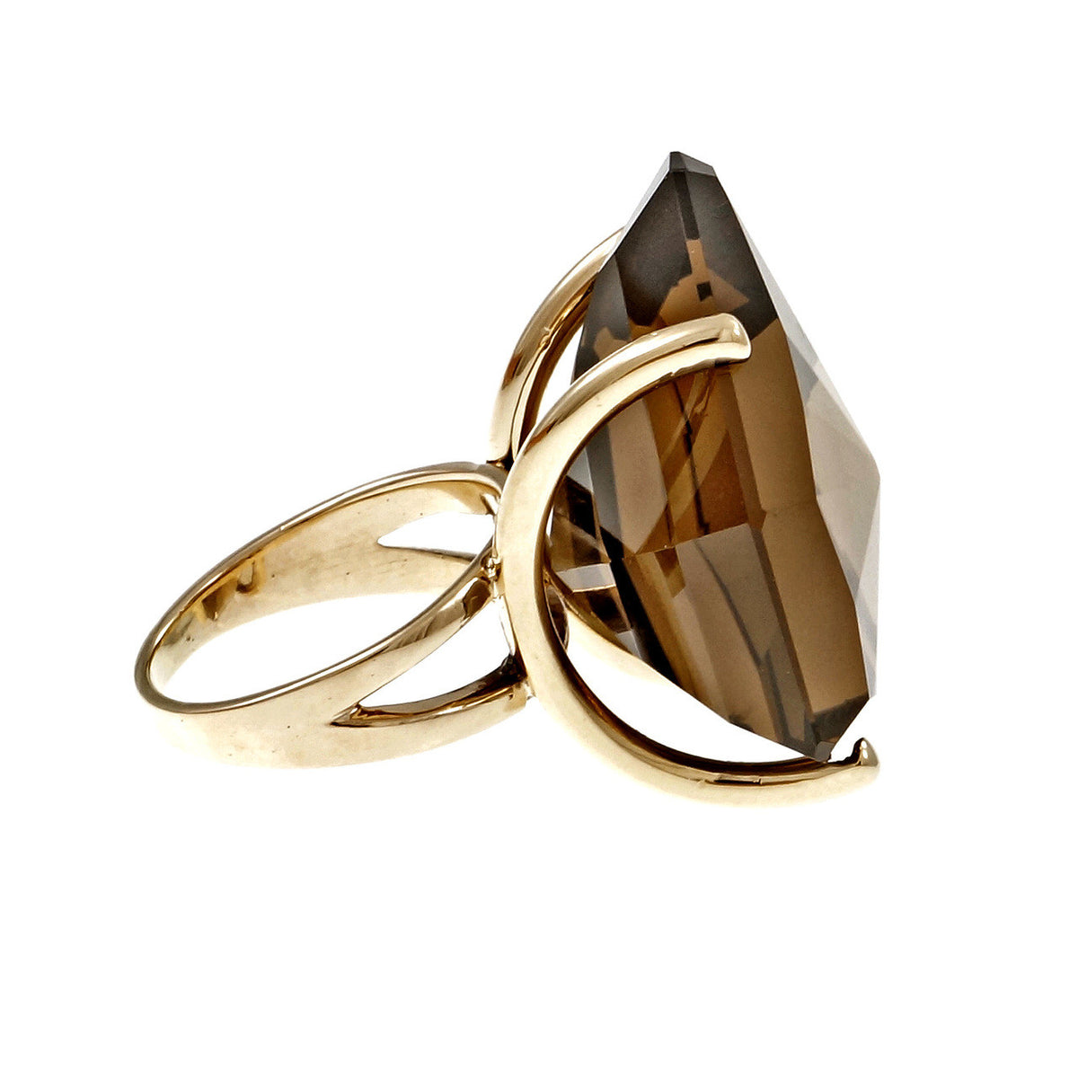 1960 Large Freeform Smoky Quartz 14k Yellow Gold Ring – image 6