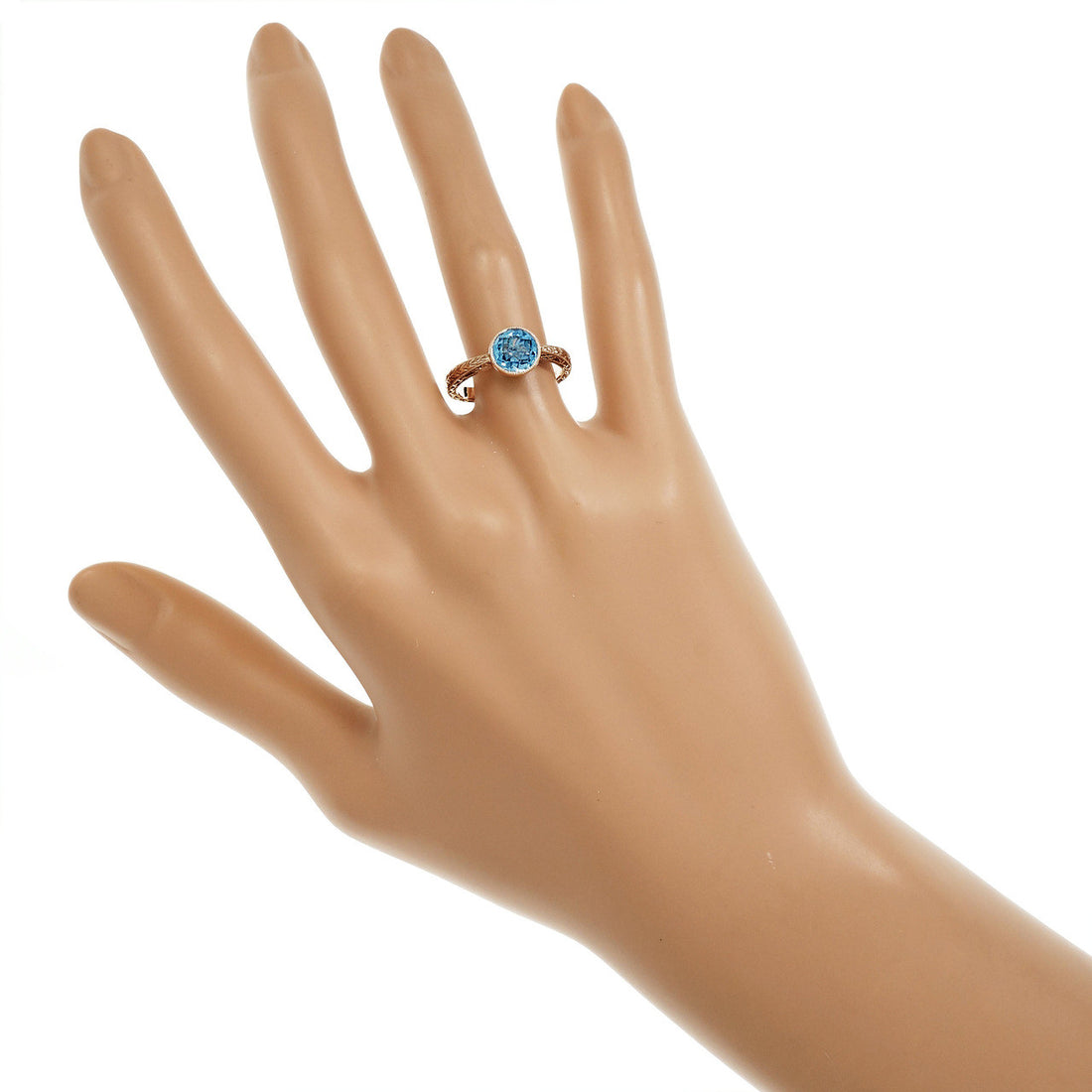 Bright Blue Topaz Ring 14k Pink Gold Round – image 7