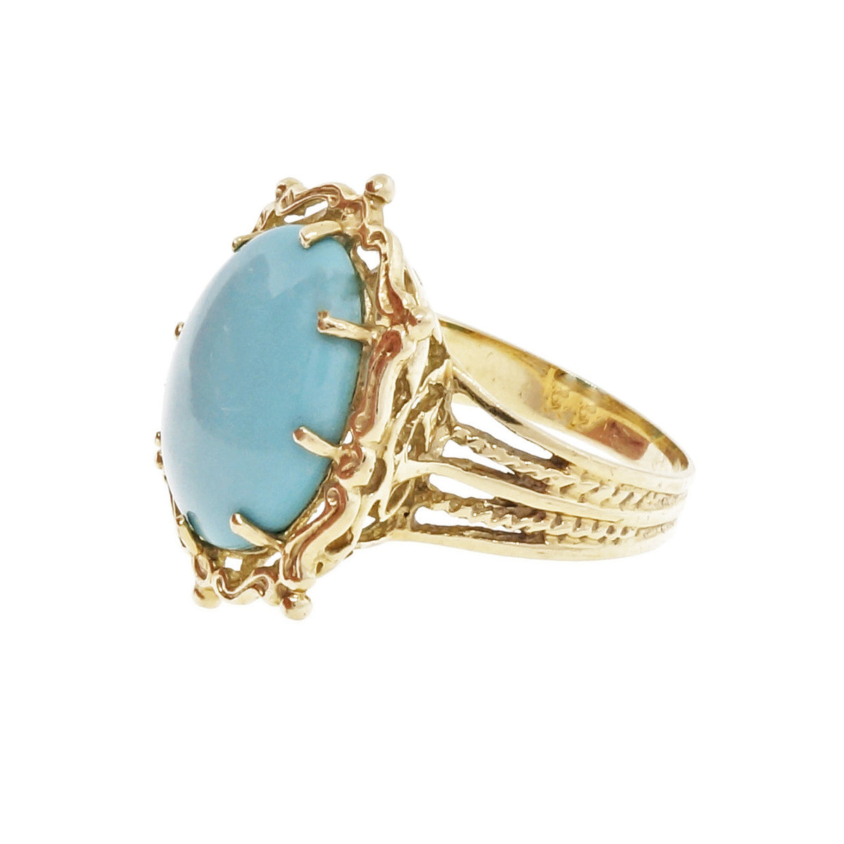 Vintage Estate Natural Retro Art Deco 14k Yellow Gold Turquoise Ring – image 2