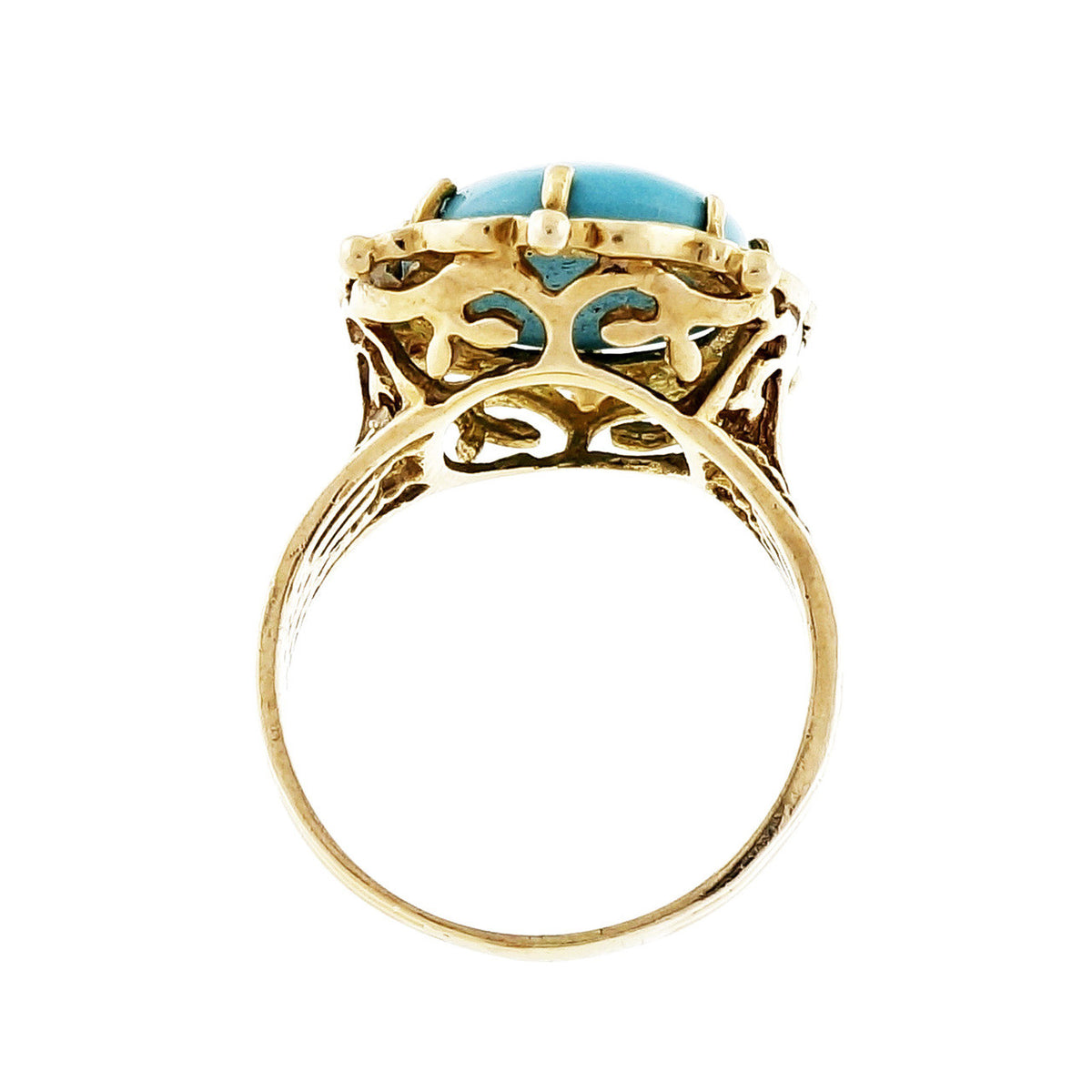 Vintage Estate Natural Retro Art Deco 14k Yellow Gold Turquoise Ring – image 3