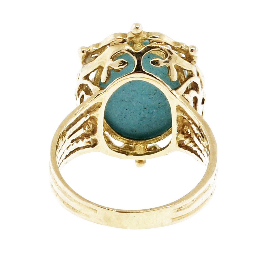 Vintage Estate Natural Retro Art Deco 14k Yellow Gold Turquoise Ring – image 4