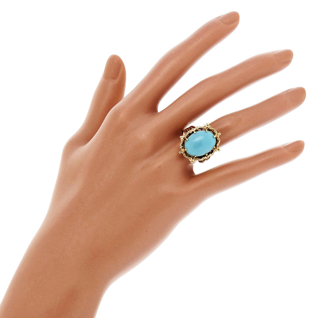 Vintage Estate Natural Retro Art Deco 14k Yellow Gold Turquoise Ring – image 5
