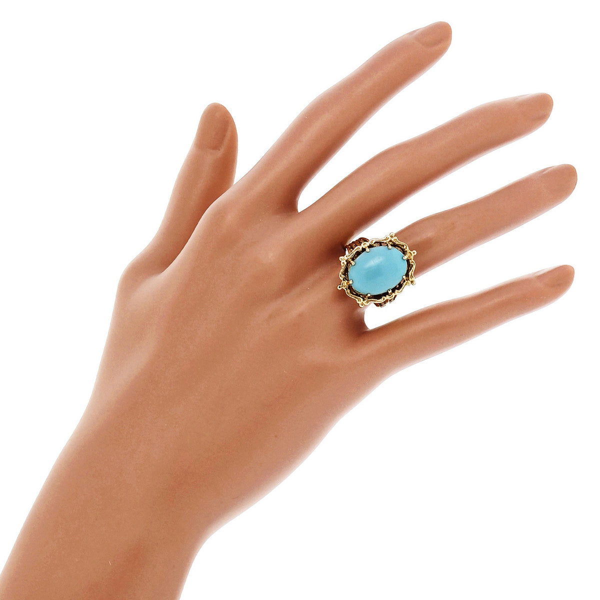 Vintage Estate Natural Retro Art Deco 14k Yellow Gold Turquoise Ring – image 5