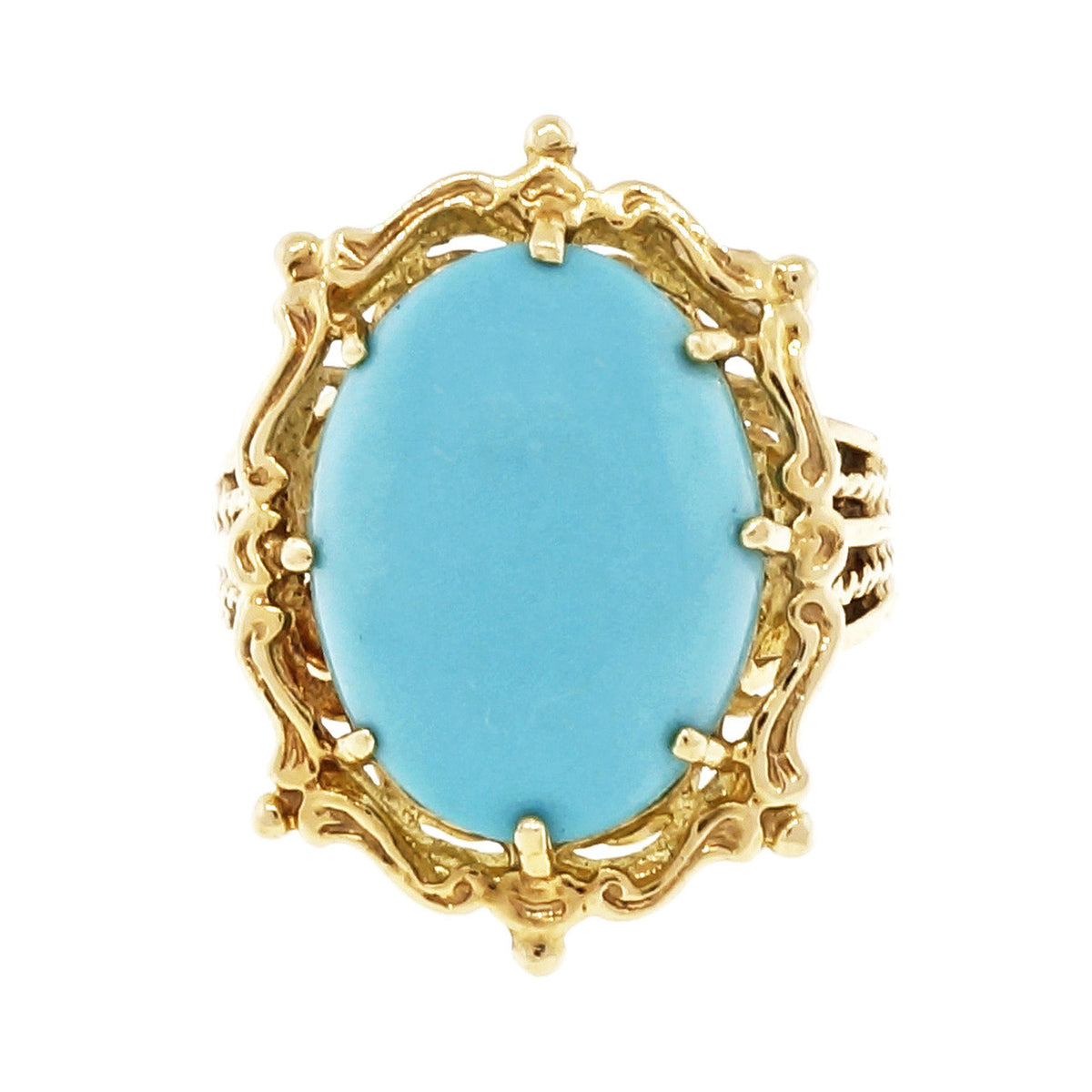 Vintage Estate Natural Retro Art Deco 14k Yellow Gold Turquoise Ring