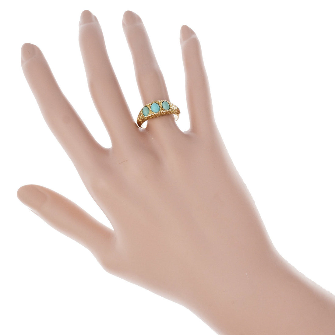 Vintage Victorian 1900 Natural Turquoise Ring 14k Yellow Gold – image 6