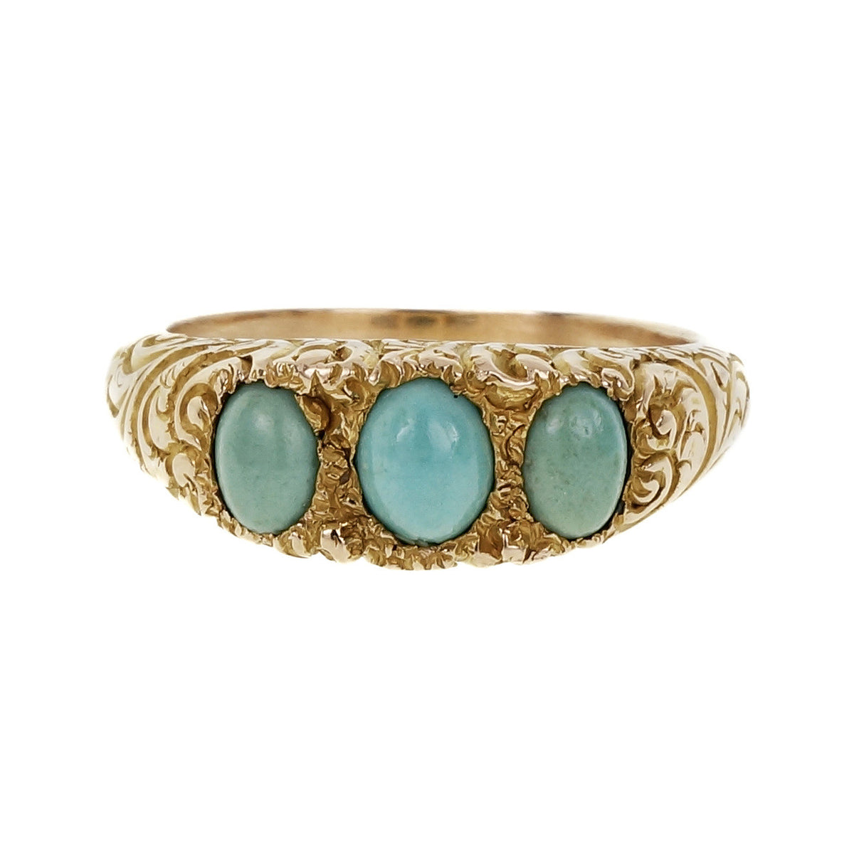 Vintage Victorian 1900 Natural Turquoise Ring 14k Yellow Gold