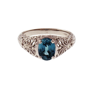 Filigree Platinum Blue Zircon Ring