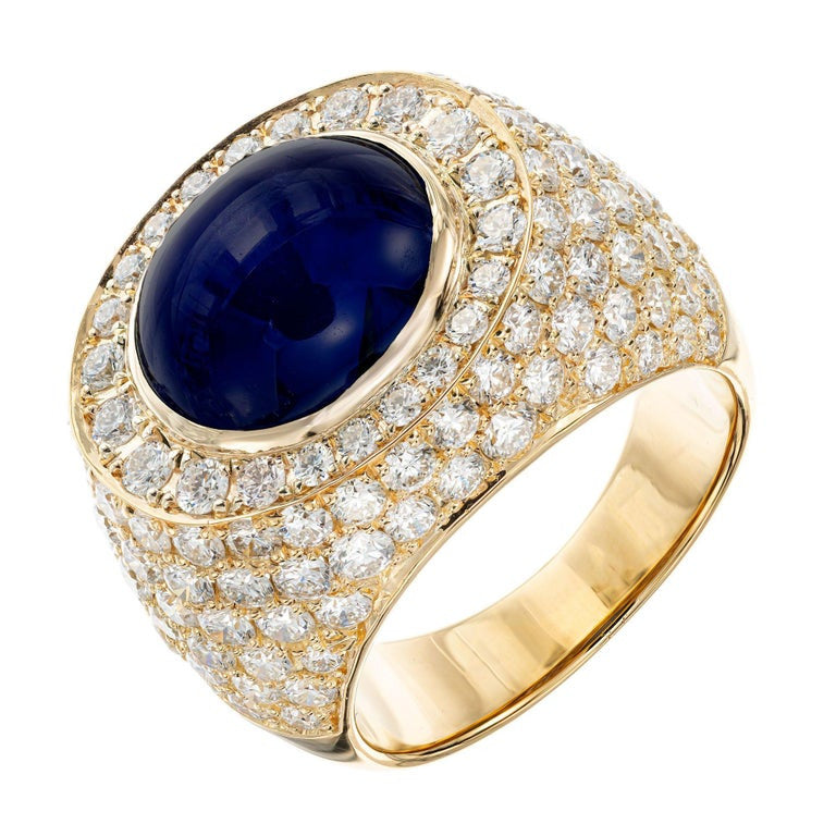 David Webb 14.4 Carat Star Sapphire Diamond 18k Yellow Gold Ring – image 2