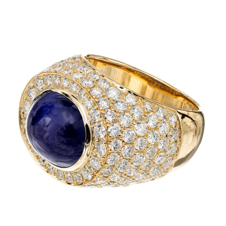 David Webb 14.4 Carat Star Sapphire Diamond 18k Yellow Gold Ring – image 4