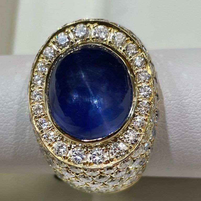 David Webb 14.4 Carat Star Sapphire Diamond 18k Yellow Gold Ring – image 5