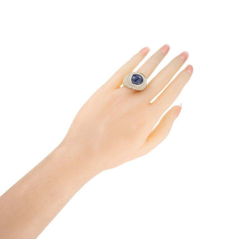 David Webb 14.4 Carat Star Sapphire Diamond 18k Yellow Gold Ring – image 7