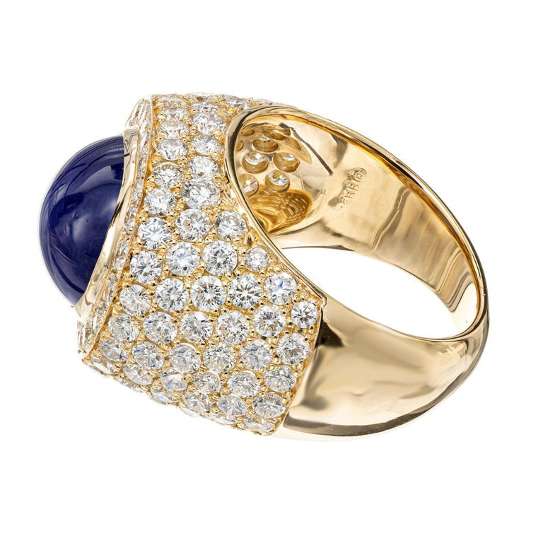David Webb 14.4 Carat Star Sapphire Diamond 18k Yellow Gold Ring – image 8