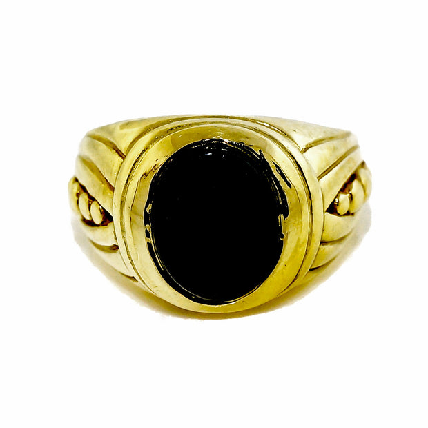 Vintage 1987 Vahe Naltchayan 18k Yellow Gold Green Carved Stone Ring