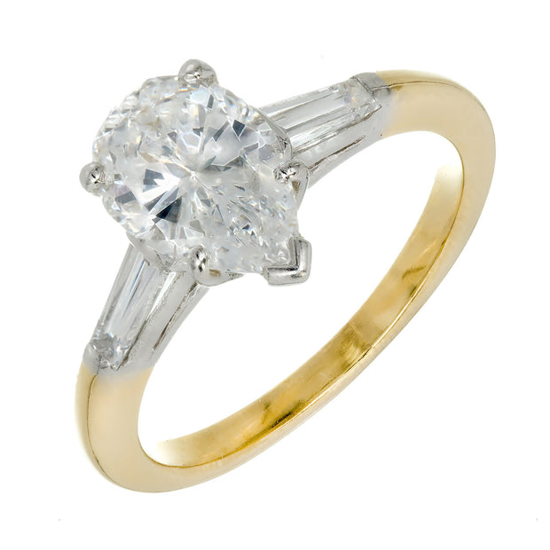 Vintage Pear Shape 1.45ct Ideal Diamond Oscar Heyman 18k Platinum Ring
