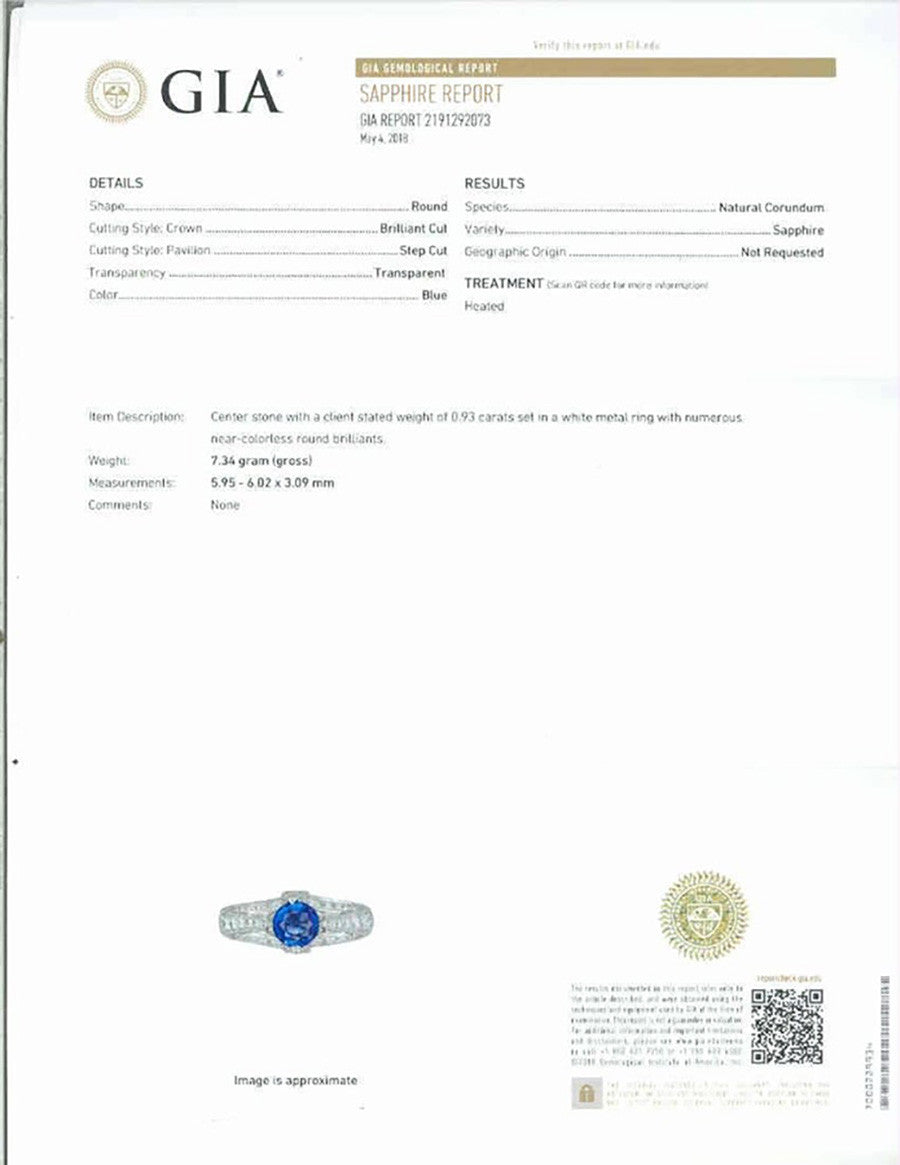 Tacori Platinum Engagement Ring, GIA .93ct Blue Sapphire &amp; Diamonds – image 3