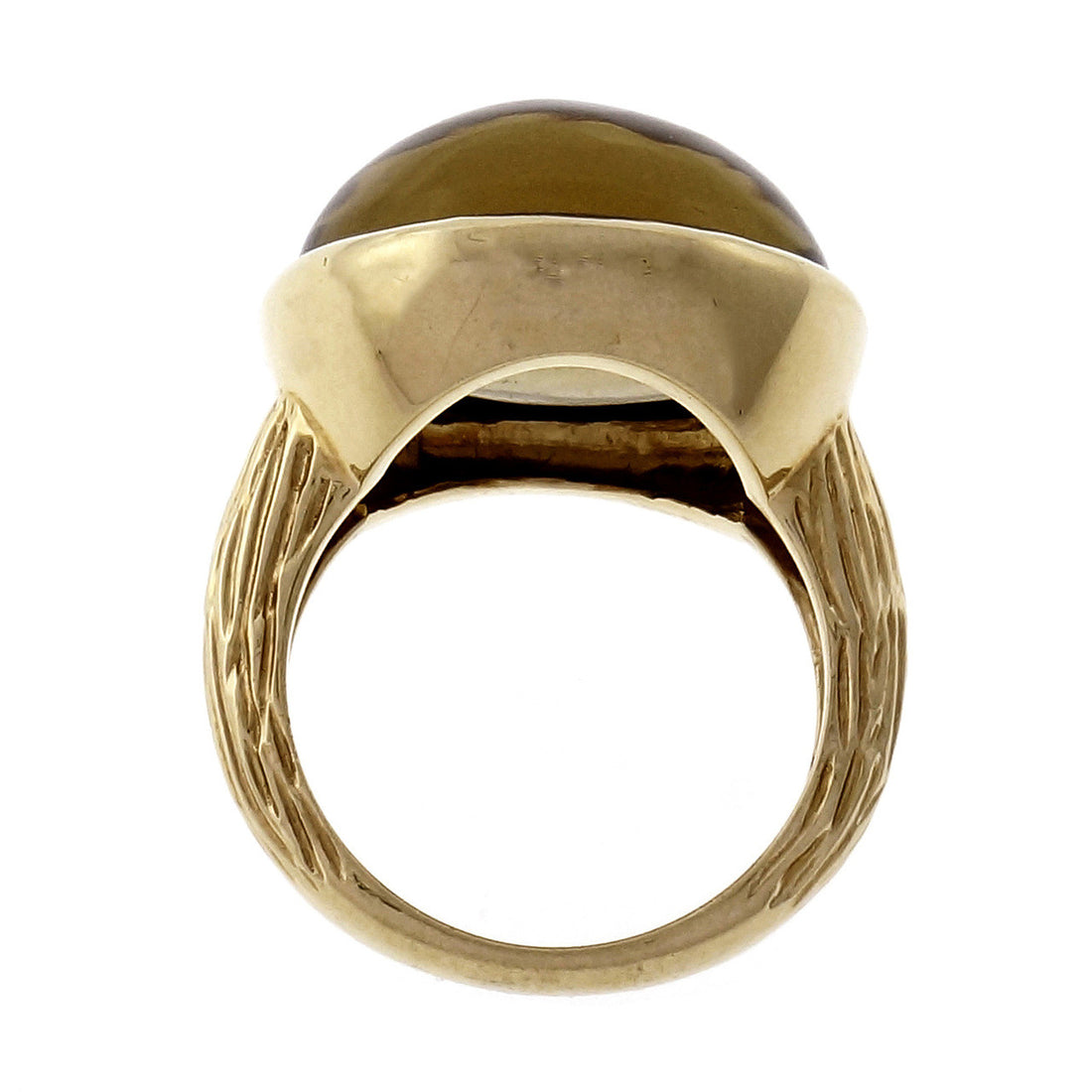 Estate Heavy 14k Gold Bezel Set 12.71ct Cabochon Set Smoky Quartz Ring Signed – image 8