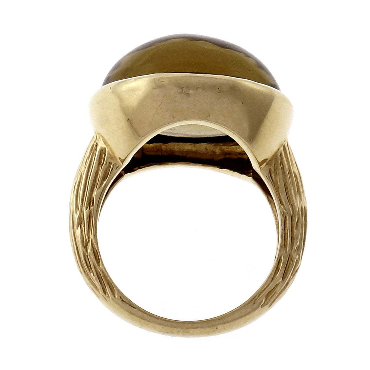 Estate Heavy 14k Gold Bezel Set 12.71ct Cabochon Set Smoky Quartz Ring Signed – image 8